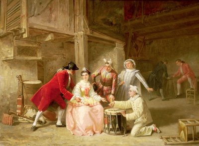 Grupo de actores músicos apostando de Adolphe Francois Monfallet